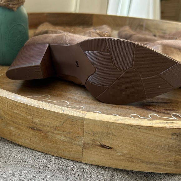 Tan  Suede Embellished Knee-High Boots - Picture 3 of 16